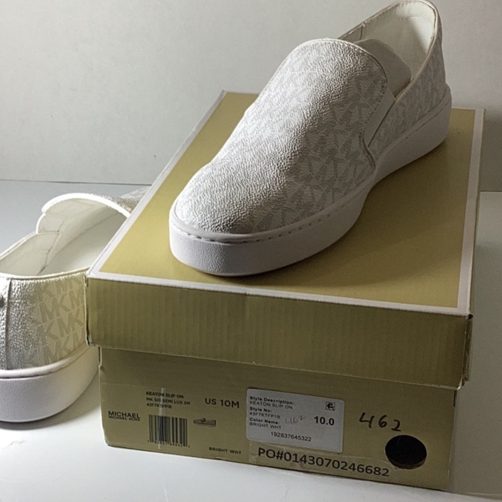 MICHAEL Michael Kors Keaton Slip-On (White Mini MK Logo Coated Canvas/Nappa) - Picture 13 of 16